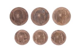 A collection of six 1902 British coins.