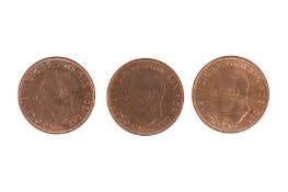 A trio of 1951 one penny coins.