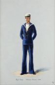 A framed painting, titled 'Royal Navy. Ordinary Seaman: 1945', gouache on paper.
