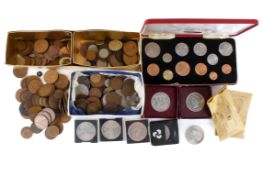 A box of assorted World coins. Mainly 20th Century including some silver.