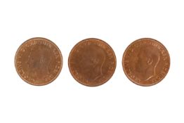 A trio of 1951 one penny coins.