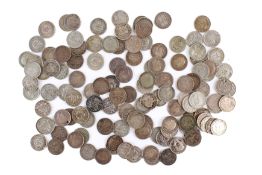 A collection of mainly 20th century silver threepence coins. Weight 168g.