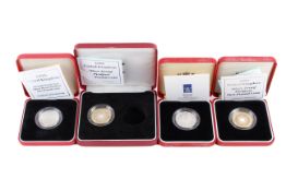 A group of four silver proof Piedfort £2 coins. Dated 1995, 1996, 1997 & 1998.