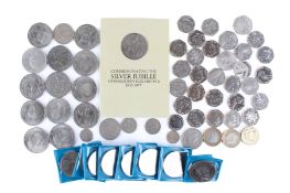 A group of modern coins. Including 29 collectable 50p coins and some nickel crowns.