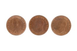 A trio of 1951 one penny coins.