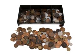 A collection of 20th century world coins. Some silver noted, in a cash tin.