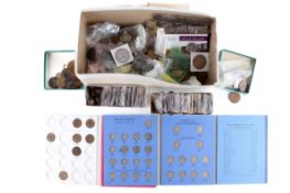 A box of 20th century British coins. Including some pre '47 silver, etc.