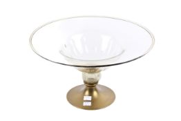 Mid-century glass bowl on brass stand. H23cm x diameter 42cm.