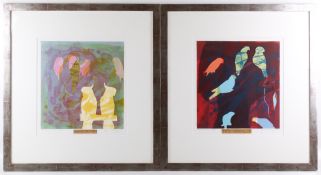 John Kenning (?), a pair of print and mixed media collages depicting perched birds.