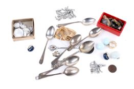 Six silver spoons and some costume jewellery. Including a set of six silver teaspoons, weight 56.