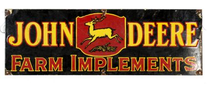 'John Deere Farm Implements' enamel advertising sign.