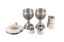 A pocket flask set and other items.