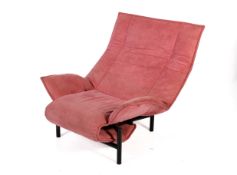 Cassina Veranda reclining lounge chair in pink suede by Vico Magistretti, c.1980s.