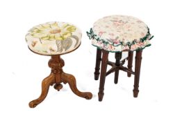Two Victorian piano stools. One with tripod base the other with four legs.