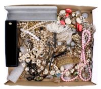 A collection of assorted costume jewellery and wrist watches.