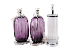 A pair of contemporary purple glass table lamps + another. Max.
