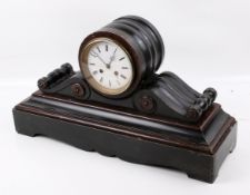 A Victorian drum slate and marble mantel clock.