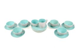 Mid-century Poole Pottery 'Ice Green and Seagull Grey' twin-tone tea set.#C57.