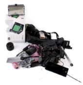 A mixed collection of cameras. To include Olympus, flash units and lenses etc.