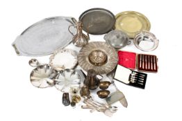 A collection of assorted silverplate. Including trays and a Persian style coffee pot, etc. Max.