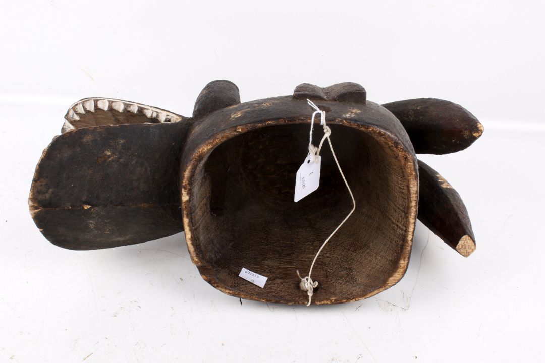 West African tribal carved wood Suaga type mask. With traces of red, white pigment. - Image 2 of 2