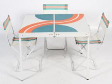 A mid-century Stiliac folding picnic camping table with three stools.