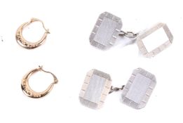 A pair of 9ct gold earrings and pair of silver cufflinks.