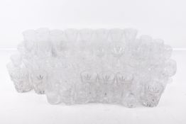 A quantity of assorted cut glass drinking glasses. Including tumblers, slim jim's and wine, etc.