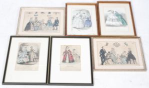 Six Victorian Ladies Fashion polychrome prints. Including 'Magasin Des Moiselles', 23cm x 15.