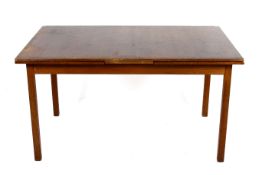 Mid-century Bra Bohag Sweden designed by Nils Jonsson drawer leaf table and four chairs.