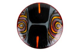 Poole Pottery Delphis charger. On red ground, shape mark 5. Diameter approx 36.5cm.