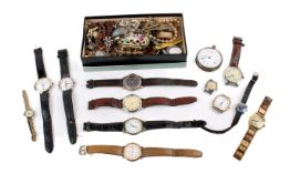 A collection of costume jewellery and watches.