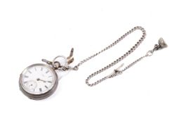 A Late Victorian gentleman's silver cased pocket watch. 45mm diameter approximately.