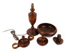 A collection of olive wood and other treen items.