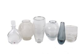 A group of six 20th Century Scandinavian art glass and others. Including Kosta and Orrefors, etc.