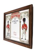 A vintage 'London Gin' advertising rectangular wall mirror. 51cm x 41cm.