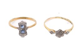 Two vintage diamond and stone rings.