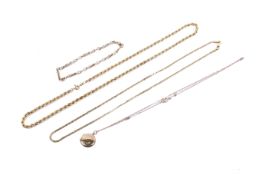 Three 9ct gold necklaces and bracelets.