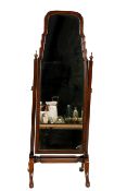 A Queen Ann style mahogany cheval full length mirror.
