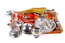 Silver plate including a Mappin & Webb cream jug, trumpet vase, flatware,