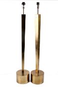 Pair of RV Astley gilt metal table lamps. Raised on cylinder bases.