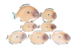 A set of mid-century Shorter & Son Ltd pottery fish shaped plates. Max.