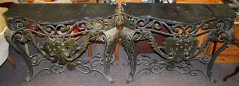 Pair of French metalwork console tables.