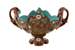 Wilhelm Schiller & Son (Bohemia) late 19th century maiolica two handled urn shape vase.