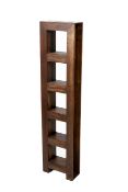 Set of hardwood freestanding open bookshelves.