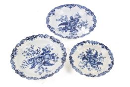 Three late 18th century early Worcester blue and white plates.