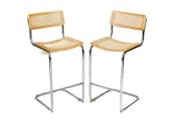 Two cane seated chrome bar stools (1x AF).