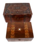 Two mahogany boxes. Both with inlaid decoration, max H15cm.
