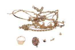 A small collection of gold and yellow metal jewellery.