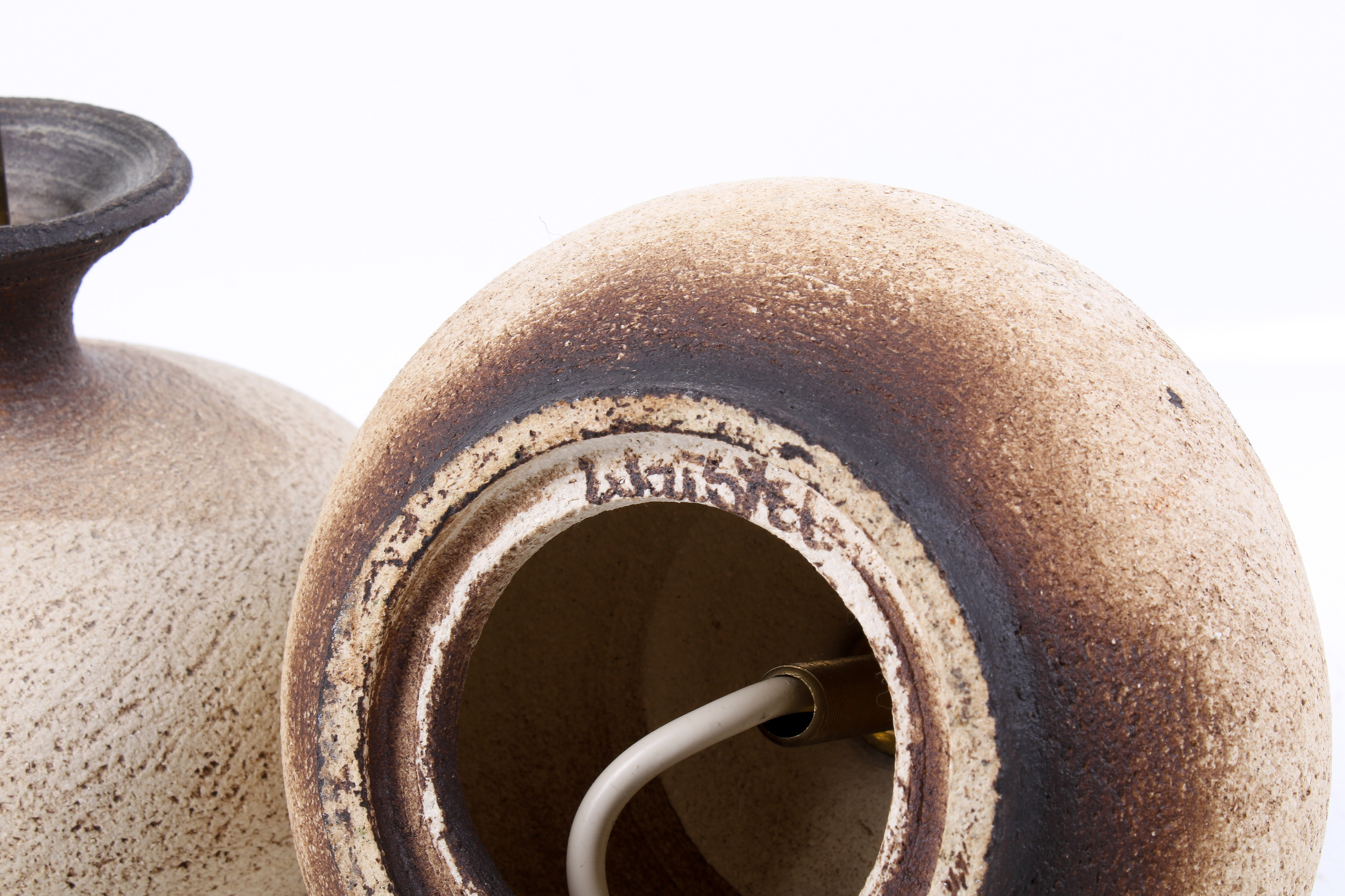 Waistel Cooper (1921 - 2003) a pair of studio art pottery textured table lamps. - Image 2 of 2